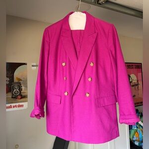 LOFT relaxed linen blend suit in pink